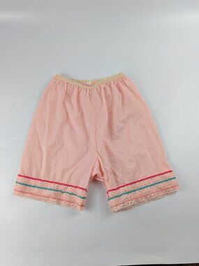 Vintage Her Majesty Pink Lace Trim Bloomer Pettipants Slip Shorts Size 10